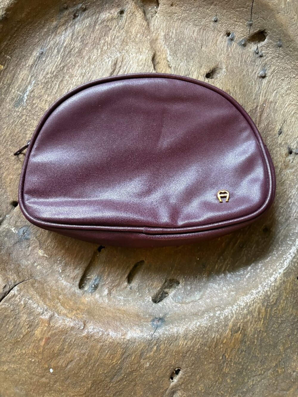 Vintage Aigner oxblood burgundy leather? cosmetics pouch makeup bag travel 1980s